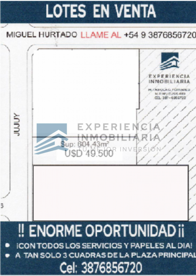 LOTE EN VENTA A SOLO 3 CUADRAS DE LA PLAZA PRINCIPAL DE LA CIUDAD DE CAFAYATE